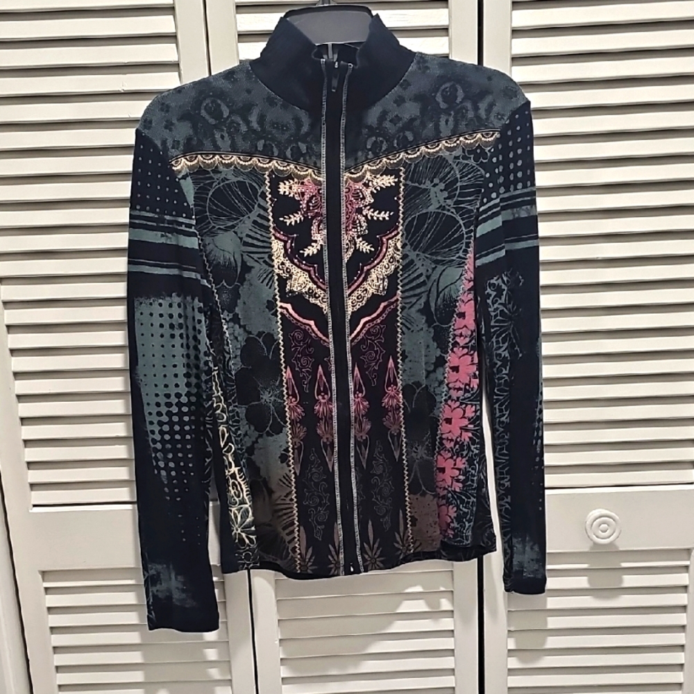 Women's Multicolor Patterned Zipper Top by Vanilla Sugar Size PS